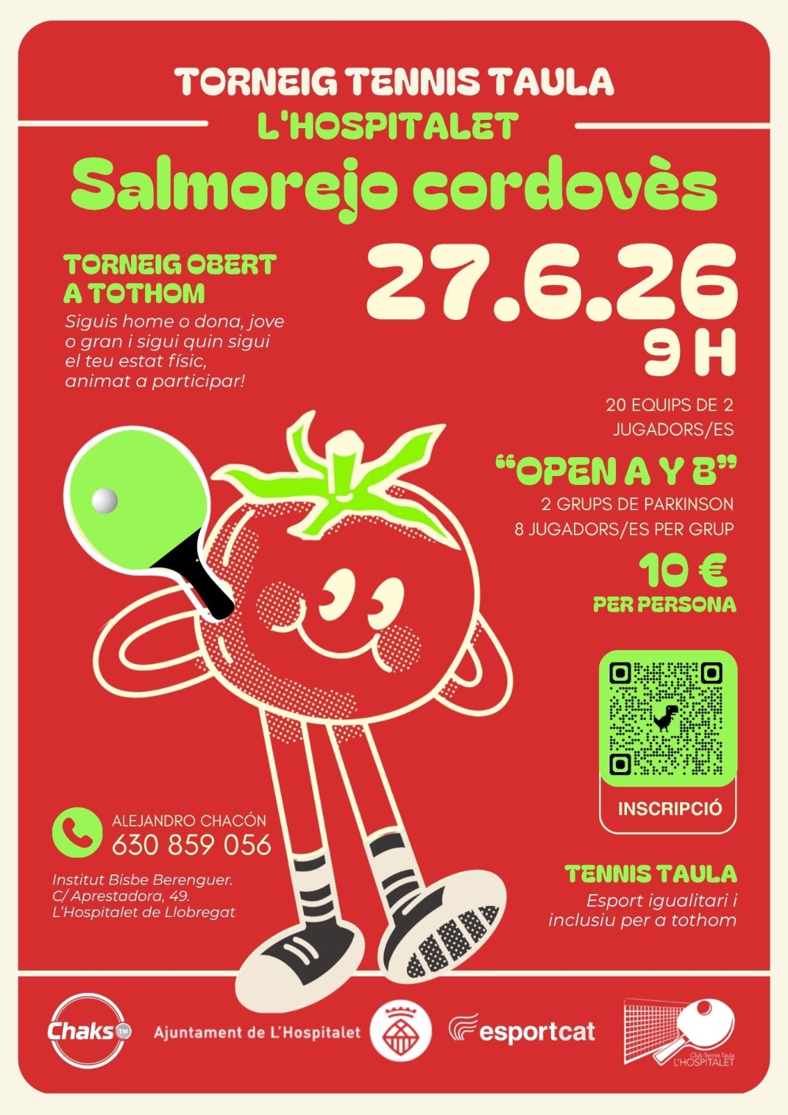 Cartell Torneig Salmorejo Cordobés — Tennis Taula L'Hospitalet · 28 de juny 2026